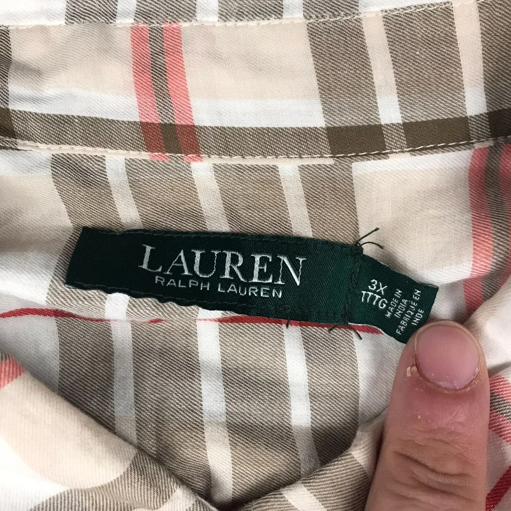 LRL Ralph Lauren Shirt Womens 3X Plaid Convertible Sleeve Button Blouse NEW NWT - Picture 4 of 8